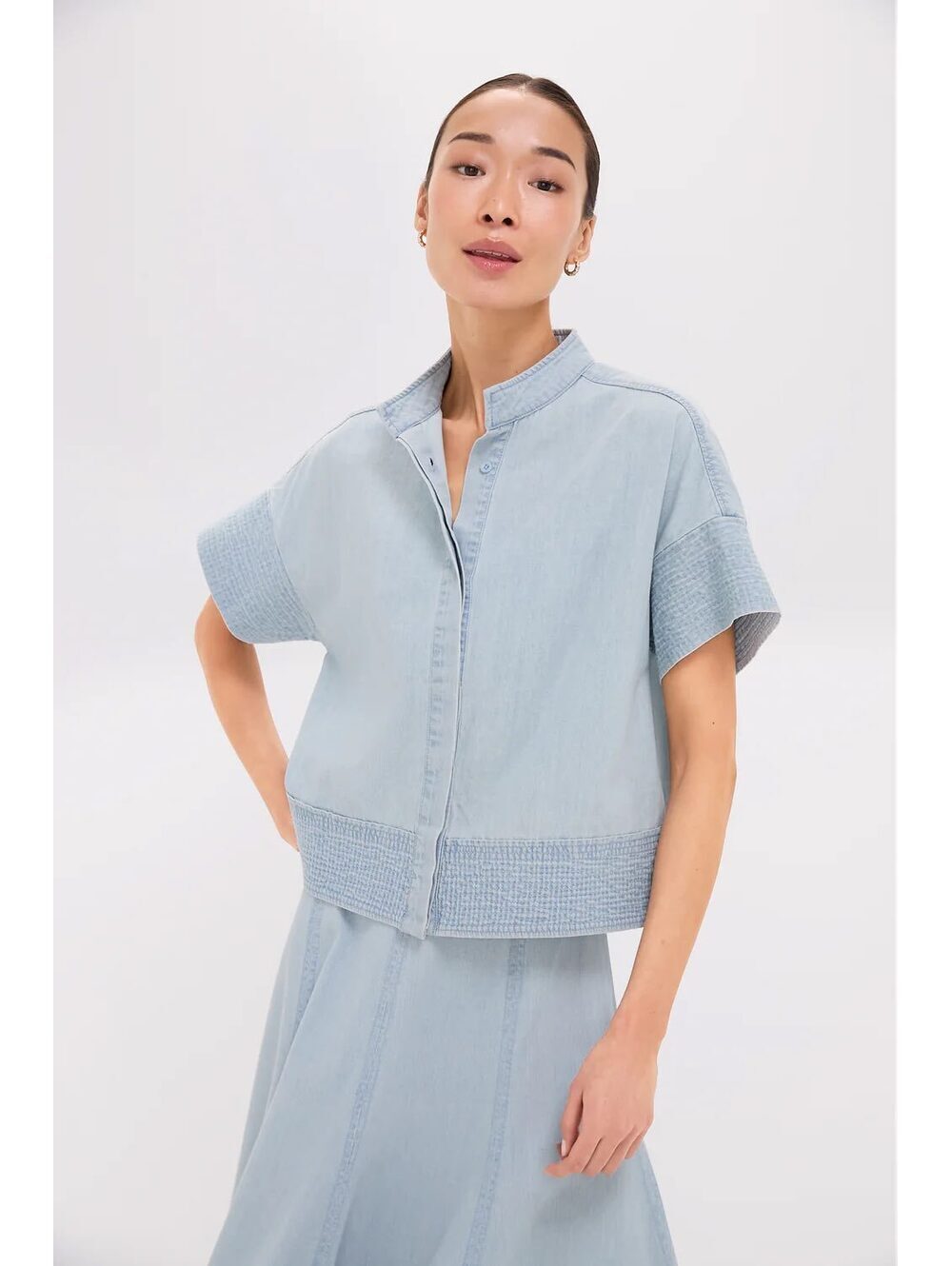 Tuckernuck Textured Cotton Button Down Shirt Light Blue Short Sleeve XS